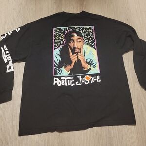 Vintage Y2K Poetic Justice Movie Tupac Black Graphic Tee with White Logo XL